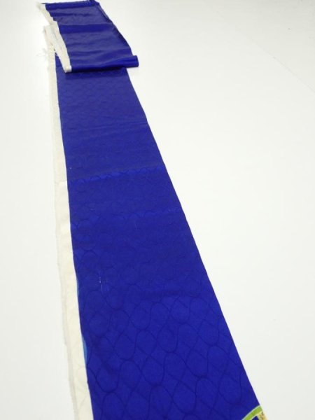 Photo3: 4D11z60  Japanese Kimono Silk  FABRIC  Dark blue 87.8x7.1 (3)
