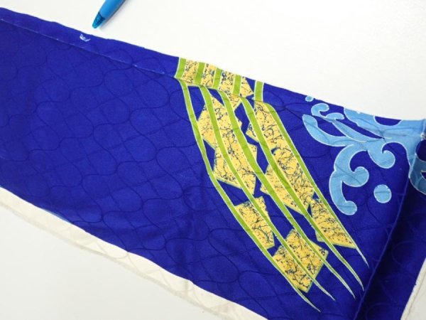Photo7: 4D11z60  Japanese Kimono Silk  FABRIC  Dark blue 87.8x7.1 (7)
