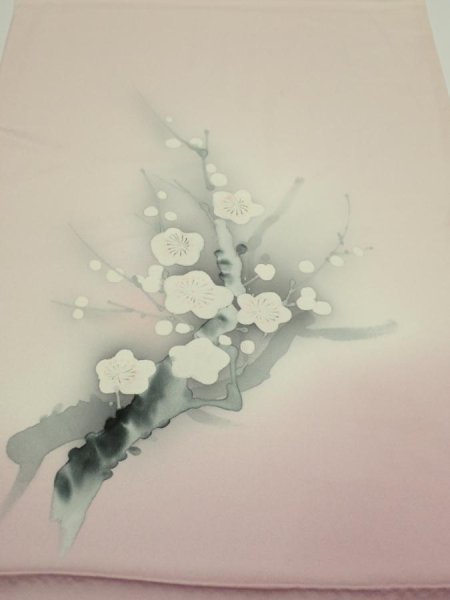 Photo1: 4D01z60  Japanese Kimono Silk  FABRIC Plum tree [object Object] 42.9x14.4 (1)
