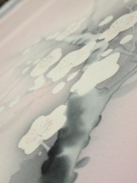Photo4: 4D01z60  Japanese Kimono Silk  FABRIC Plum tree [object Object] 42.9x14.4 (4)
