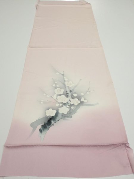 Photo5: 4D01z60  Japanese Kimono Silk  FABRIC Plum tree [object Object] 42.9x14.4 (5)