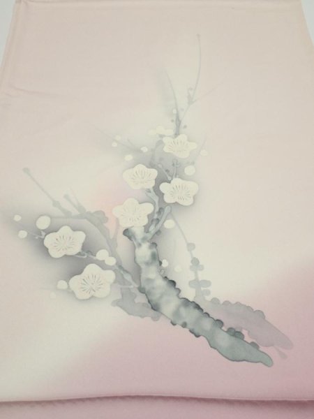 Photo1: 4D02z60  Japanese Kimono Silk  FABRIC Plum tree [object Object] 43.3x14.4 (1)