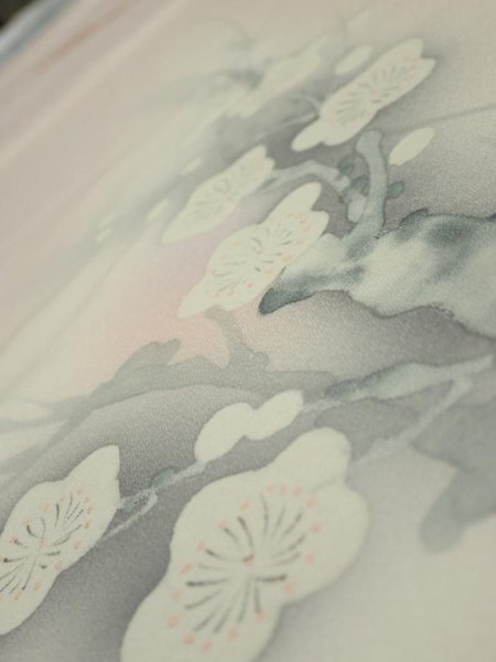 Photo4: 4D02z60  Japanese Kimono Silk  FABRIC Plum tree [object Object] 43.3x14.4 (4)