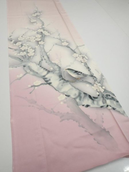 Photo3: 4D04z80  Japanese Kimono Silk  FABRIC Plum tree [object Object] 66.1x14.4 (3)