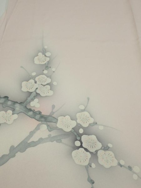 Photo1: 4D05z70  Japanese Kimono Silk  FABRIC Plum tree [object Object] 58.3x14.2 (1)
