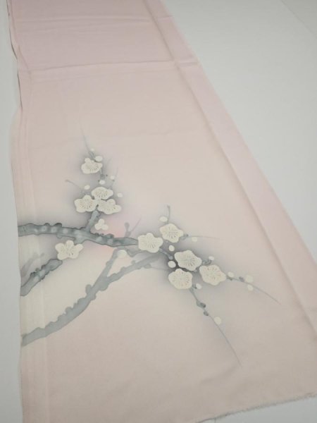 Photo2: 4D05z70  Japanese Kimono Silk  FABRIC Plum tree [object Object] 58.3x14.2 (2)