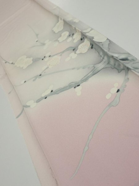 Photo1: 4D07z40  Japanese Kimono Silk  FABRIC Plum tree [object Object] 62.6x7.5 (1)