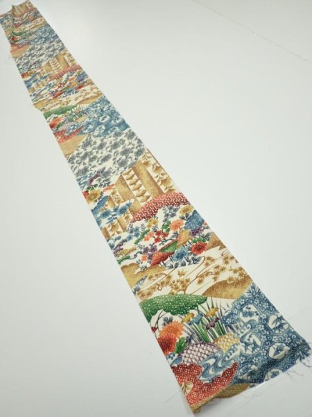 Photo5: 4D07z40  Japanese Kimono Silk  FABRIC Flowers Off-white 63.0x6.9 (5)