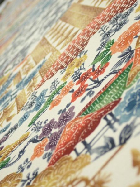 Photo4: 4D08z40  Japanese Kimono Silk  FABRIC Flowers Off-white 63.4x7.1 (4)