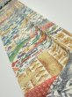 Photo1: 4D09z60  Japanese Kimono Silk  FABRIC Flowers Off-white 90.6x6.9 (1)
