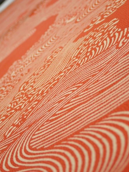 Photo4: 4D01z70  Japanese Kimono Silk  FABRIC Wave Dark orange 48.8x14.4 (4)