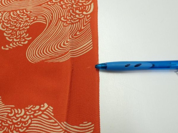 Photo6: 4D01z70  Japanese Kimono Silk  FABRIC Wave Dark orange 48.8x14.4 (6)