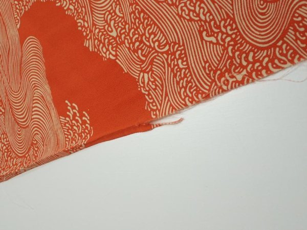 Photo7: 4D01z70  Japanese Kimono Silk  FABRIC Wave Dark orange 48.8x14.4 (7)