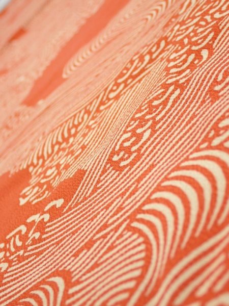 Photo4: 4D02z70  Japanese Kimono Silk  FABRIC Wave Dark orange 48.8x14.2 (4)