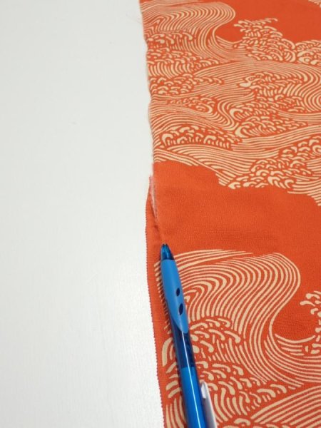 Photo6: 4D02z70  Japanese Kimono Silk  FABRIC Wave Dark orange 48.8x14.2 (6)