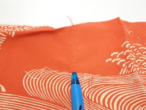 Photo6: 4D04z100  Japanese Kimono Silk  FABRIC Wave Dark orange 68.1x14.6 (6)