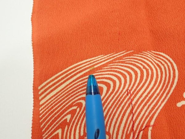 Photo6: 4D05z100  Japanese Kimono Silk  FABRIC Wave Dark orange 68.1x14.8 (6)