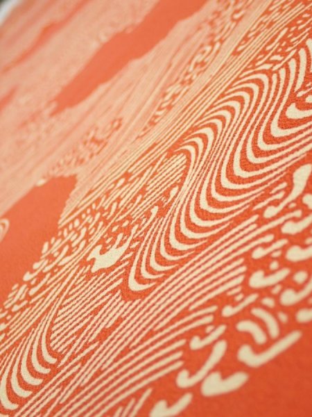Photo4: 4D06z100  Japanese Kimono Silk  FABRIC Wave Dark orange 68.9x14.6 (4)