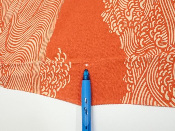 Photo6: 4D06z100  Japanese Kimono Silk  FABRIC Wave Dark orange 68.9x14.6 (6)