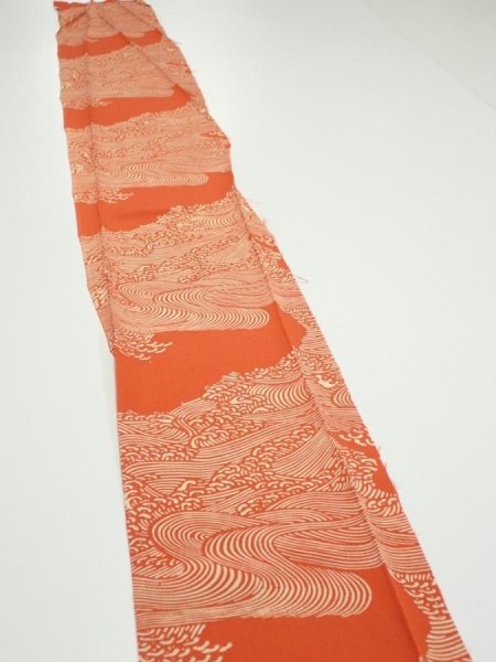 Photo3: 4D07z50  Japanese Kimono Silk  FABRIC Wave Dark orange 65.7x7.5 (3)