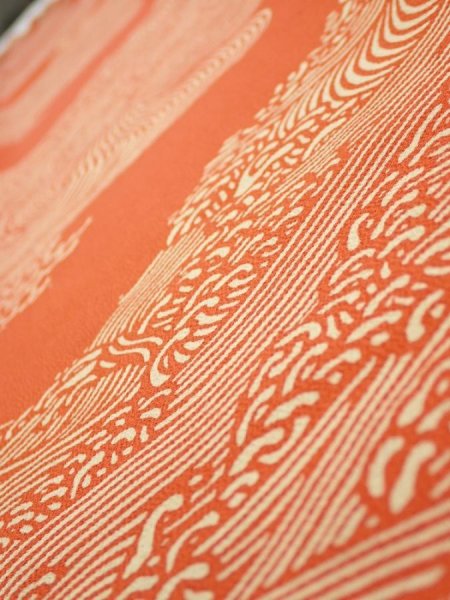 Photo4: 4D08z50  Japanese Kimono Silk  FABRIC Wave Dark orange 65.4x7.7 (4)