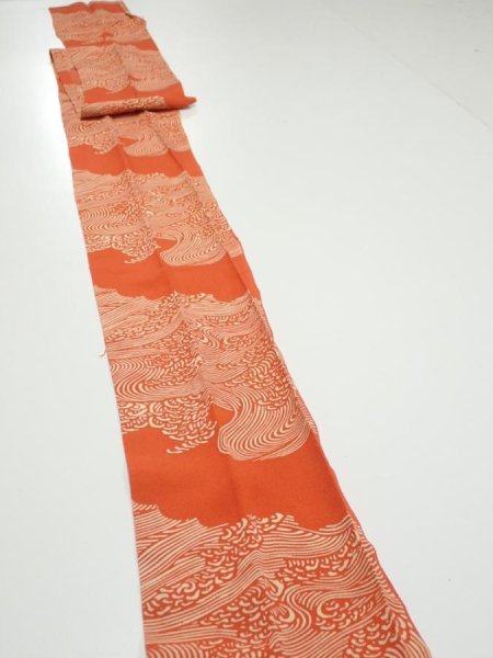 Photo3: 4D09z70  Japanese Kimono Silk  FABRIC Wave Dark orange 93.3x6.7 (3)