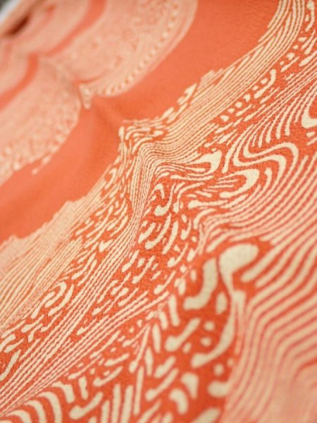 Photo4: 4D09z70  Japanese Kimono Silk  FABRIC Wave Dark orange 93.3x6.7 (4)