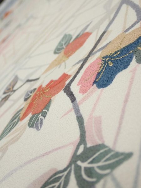 Photo4: 4D01z60  Japanese Kimono Silk  FABRIC Sakura Off-white 40.9x14.4 (4)