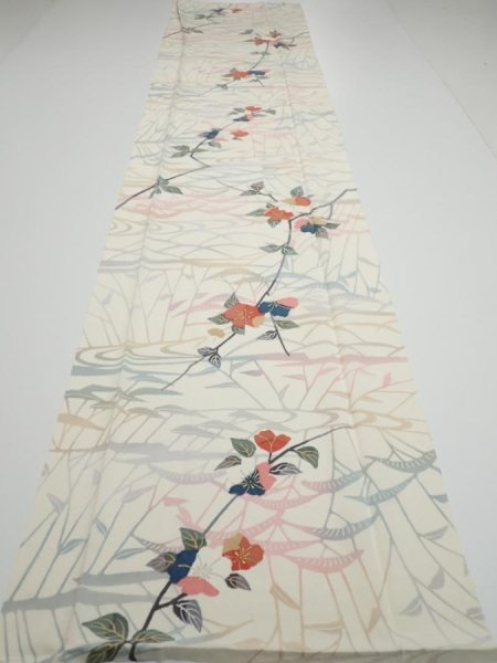 Photo5: 4D05z90  Japanese Kimono Silk  FABRIC Sakura Off-white 65.4x14.4 (5)