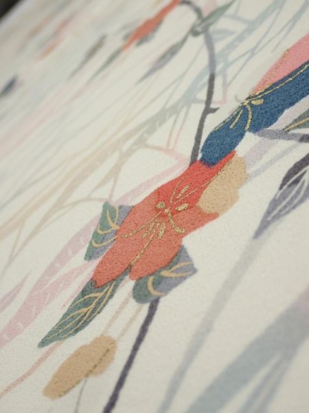 Photo4: 4D06z90  Japanese Kimono Silk  FABRIC Sakura Off-white 64.6x14.4 (4)