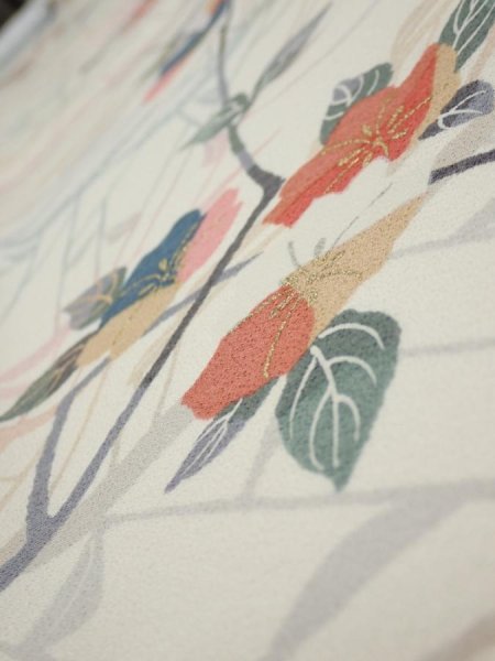 Photo4: 4D08z50  Japanese Kimono Silk  FABRIC Sakura Off-white 57.5x7.7 (4)