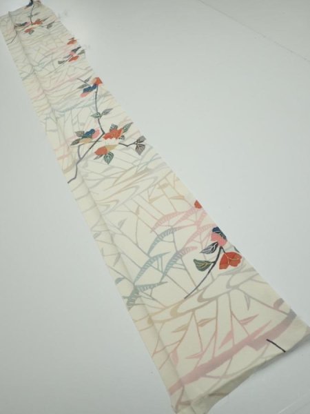 Photo5: 4D08z50  Japanese Kimono Silk  FABRIC Sakura Off-white 57.5x7.7 (5)