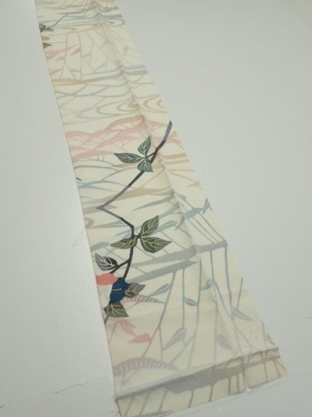Photo2: 4D09z50  Japanese Kimono Silk  FABRIC Sakura Off-white 81.1x6.5 (2)