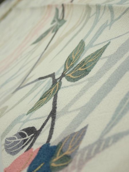 Photo4: 4D09z50  Japanese Kimono Silk  FABRIC Sakura Off-white 81.1x6.5 (4)