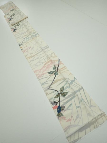 Photo5: 4D09z50  Japanese Kimono Silk  FABRIC Sakura Off-white 81.1x6.5 (5)