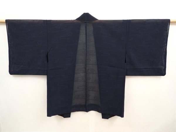 Photo1: 6928T01z330 Vintage Japanese Kimono Silk See through HAORI Stream Dark navy (1)