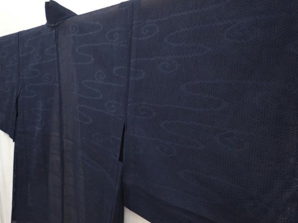 Photo2: 6928T01z330 Vintage Japanese Kimono Silk See through HAORI Stream Dark navy (2)