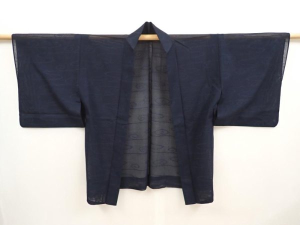 Photo5: 6928T01z330 Vintage Japanese Kimono Silk See through HAORI Stream Dark navy (5)