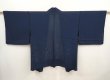 Photo1: 6928T03z290 Vintage Japanese Kimono Silk See through HAORI Plants Navy (1)