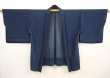 Photo5: 6928T03z290 Vintage Japanese Kimono Silk See through HAORI Plants Navy (5)