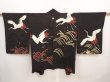 Photo1: 6928T04z590 Vintage Japanese Kimono Silk HAORI Flying crane Black (1)