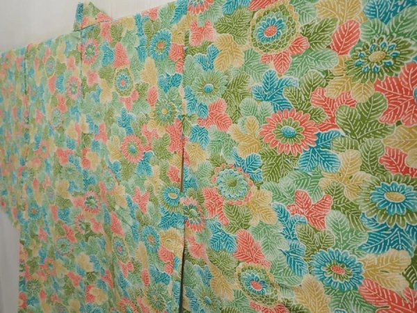 Photo2: 6928T05z550 Vintage Japanese Kimono Silk HAORI Flower Green (2)