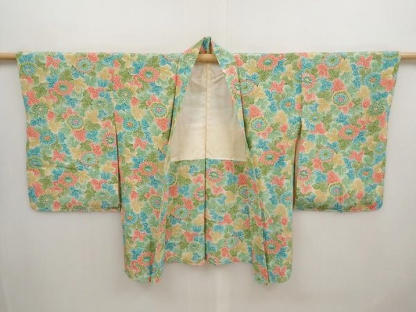 Photo5: 6928T05z550 Vintage Japanese Kimono Silk HAORI Flower Green (5)