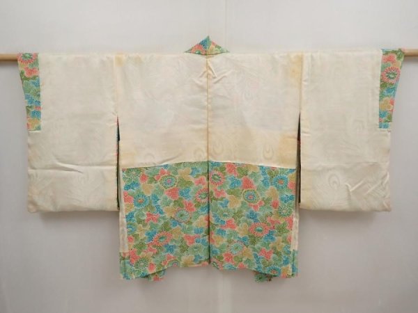 Photo6: 6928T05z550 Vintage Japanese Kimono Silk HAORI Flower Green (6)