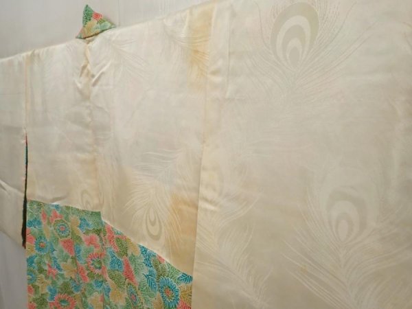 Photo7: 6928T05z550 Vintage Japanese Kimono Silk HAORI Flower Green (7)