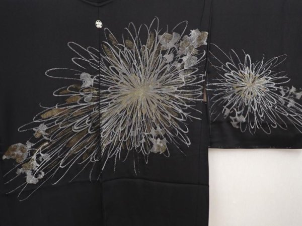 Photo3: 6928T06z520 Vintage Japanese Kimono Silk HAORI Chrysanthemum Black (3)