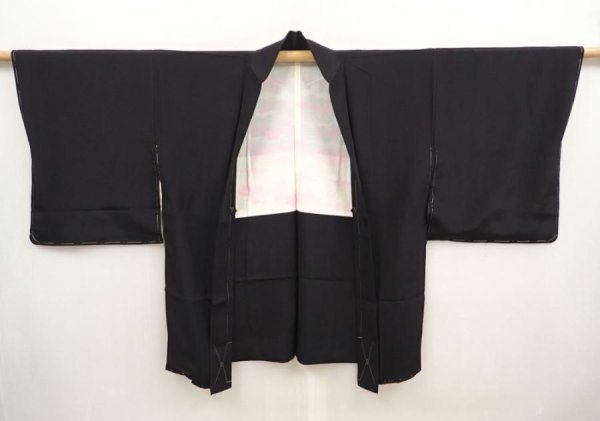 Photo6: 6928T06z520 Vintage Japanese Kimono Silk HAORI Chrysanthemum Black (6)