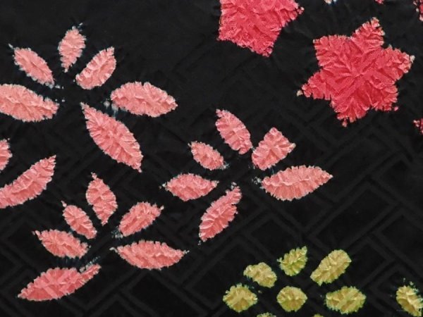 Photo4: 6928T07z530 Vintage Japanese Kimono Silk SHIBORI HAORI Flowers Black (4)