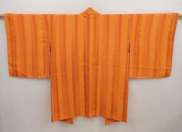 Photo1: 6928T08z610 Vintage Japanese Kimono Silk HAORI  Dark orange (1)