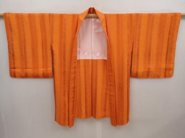 Photo5: 6928T08z610 Vintage Japanese Kimono Silk HAORI  Dark orange (5)